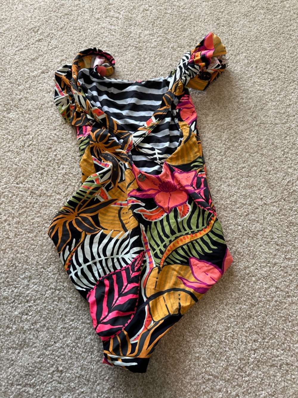 Maaji Tropical Floral One-Piece Swimsuit - Black Base with Pink, Mustard & Green - Picture 2 of 4